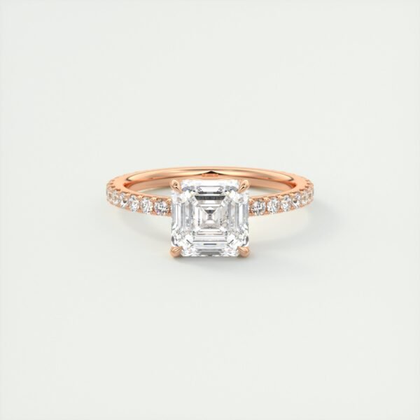 Emerald Cut Diamond Solitaire Ring with Micro-Pave Band - Image 2