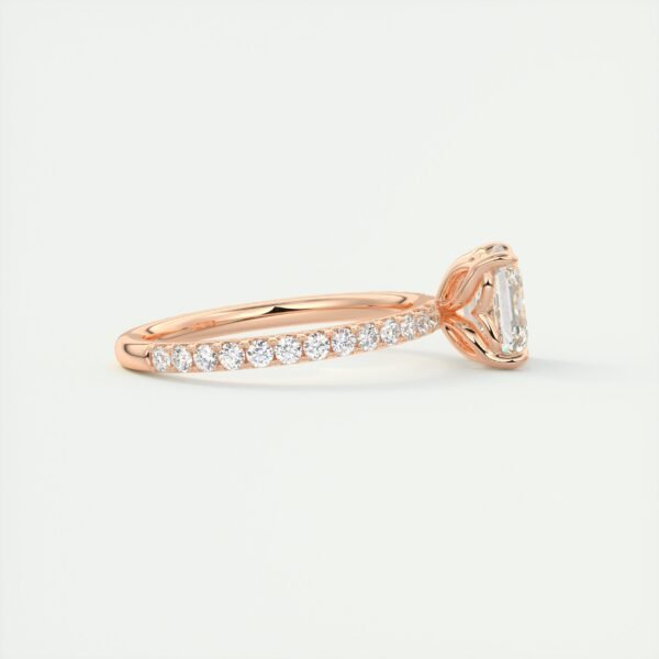 Emerald Cut Diamond Solitaire Ring with Micro-Pave Band - Image 3