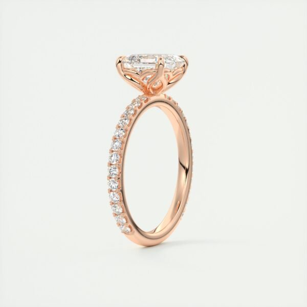 Emerald Cut Diamond Solitaire Ring with Micro-Pave Band - Image 7