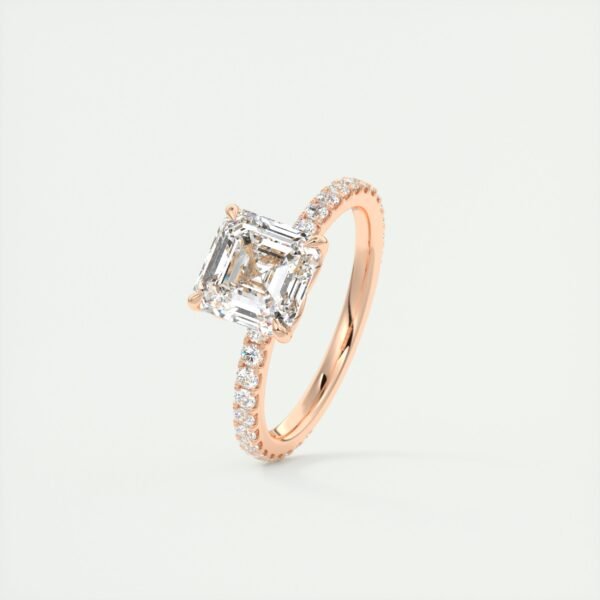 Emerald Cut Diamond Solitaire Ring with Micro-Pave Band - Image 9