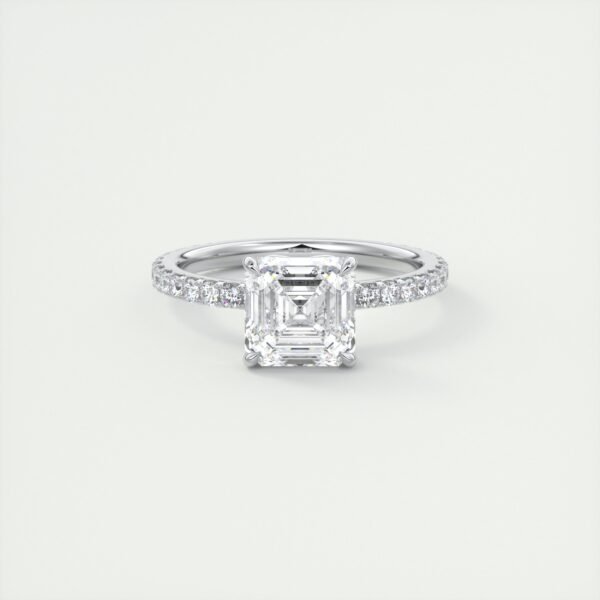 Emerald Cut Diamond Solitaire Ring with Micro-Pave Band - Image 11