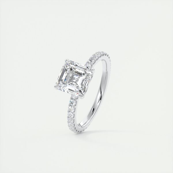 Emerald Cut Diamond Solitaire Ring with Micro-Pave Band - Image 18