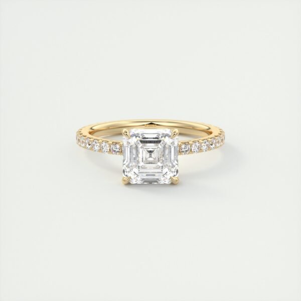 Emerald Cut Diamond Solitaire Ring with Micro-Pave Band - Image 20