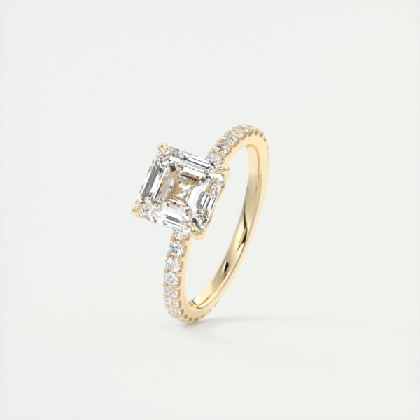 Emerald Cut Diamond Solitaire Ring with Micro-Pave Band - Image 27