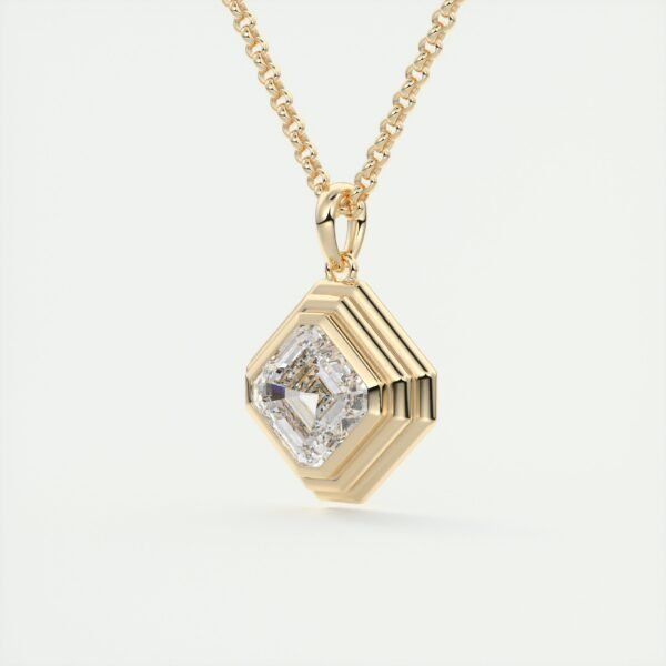 Geometric Emerald Cut Diamond Pendant - Image 13