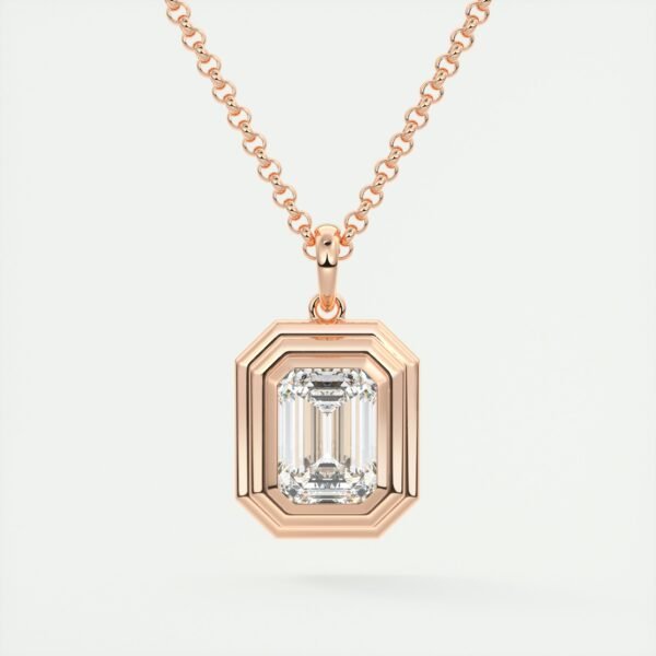 Geometric Emerald Cut Diamond Pendant - Image 2