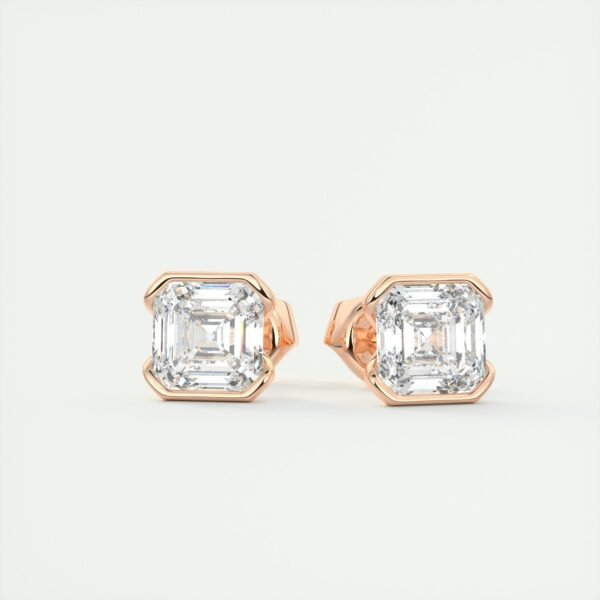 1ct Asscher Cut Half Bezel Lab Diamond Stud Earrings - Image 11