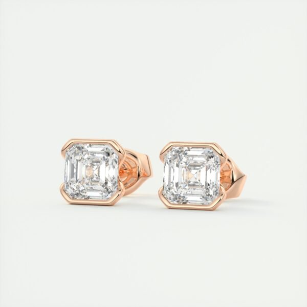1ct Asscher Cut Half Bezel Lab Diamond Stud Earrings