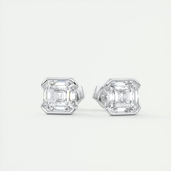 1ct Asscher Cut Half Bezel Lab Diamond Stud Earrings - Image 10