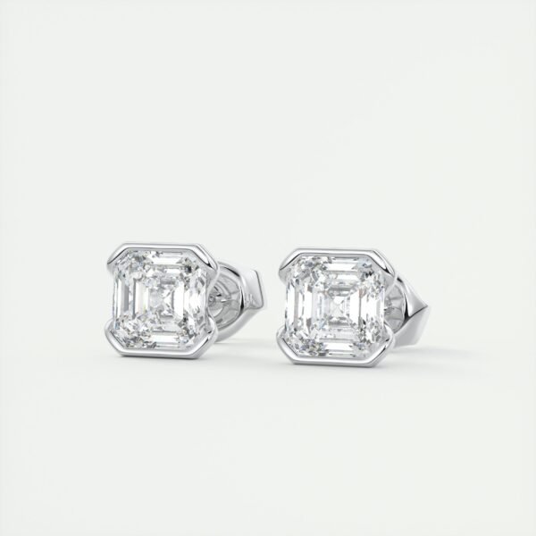 1ct Asscher Cut Half Bezel Lab Diamond Stud Earrings - Image 8