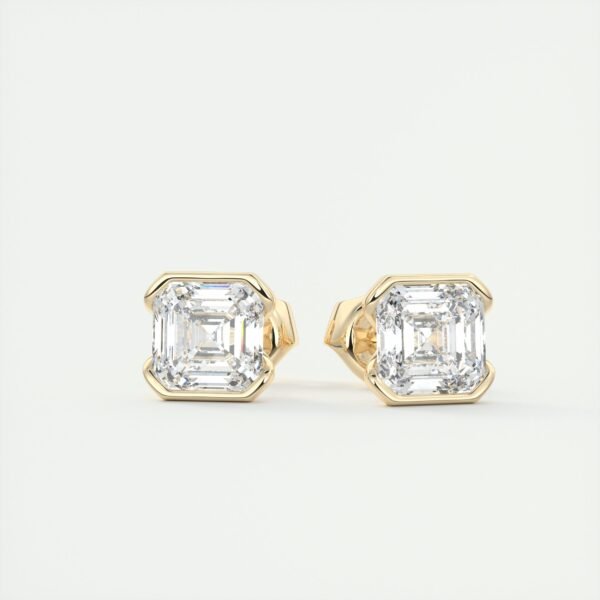 1ct Asscher Cut Half Bezel Lab Diamond Stud Earrings - Image 7