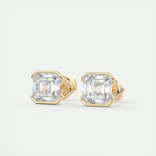 1ct Asscher Cut Half Bezel Lab Diamond Stud Earrings - Image 3