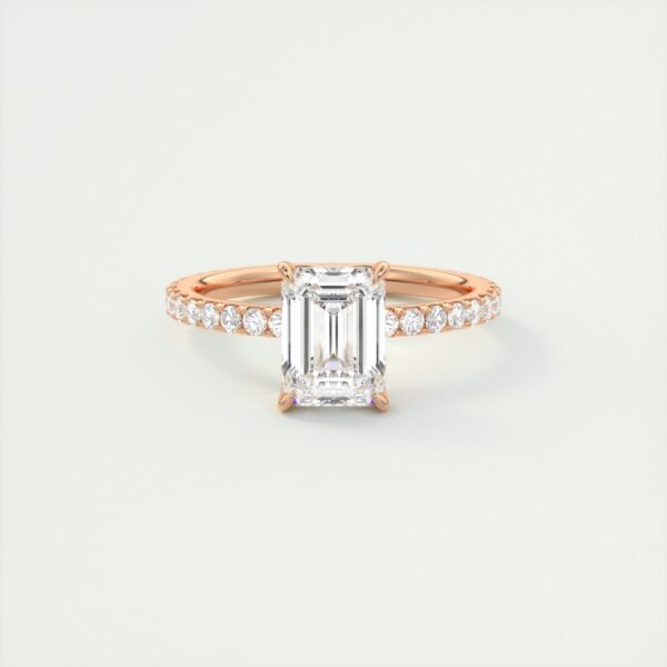 Emerald Cut Diamond Solitaire Ring with Micro-Pave Band