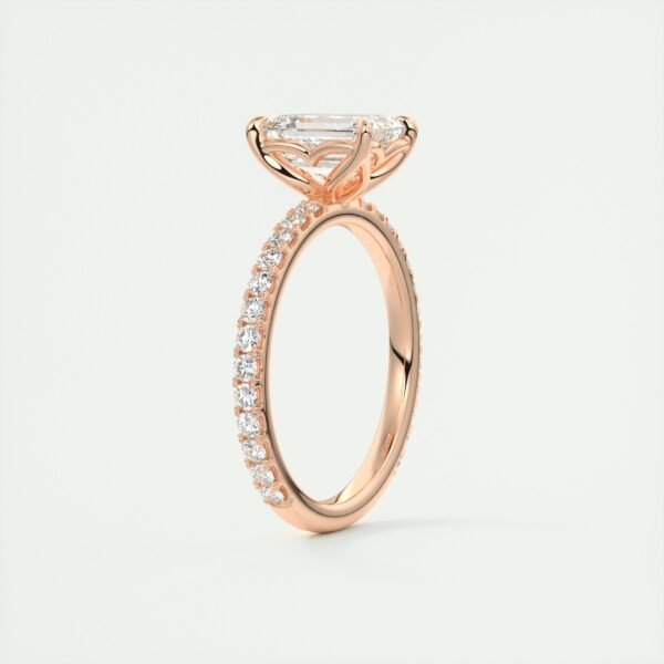 Emerald Cut Diamond Solitaire Ring with Micro-Pave Band - Image 5