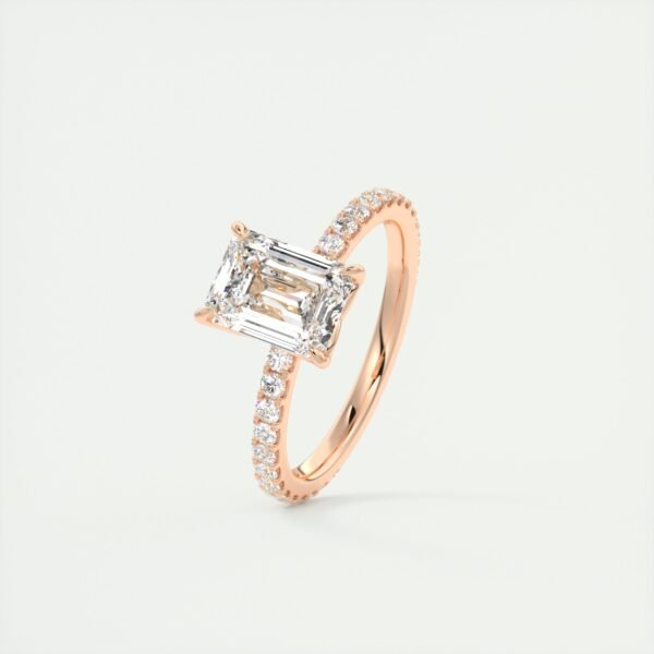 Emerald Cut Diamond Solitaire Ring with Micro-Pave Band - Image 7