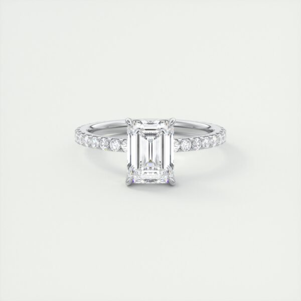 Emerald Cut Diamond Solitaire Ring with Micro-Pave Band - Image 9