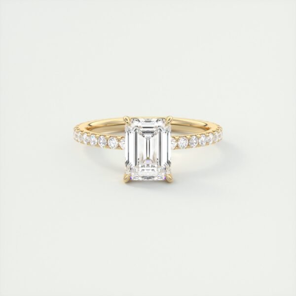 Emerald Cut Diamond Solitaire Ring with Micro-Pave Band - Image 23