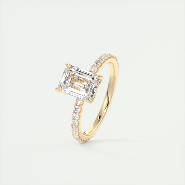 Emerald Cut Diamond Solitaire Ring with Micro-Pave Band - Image 29