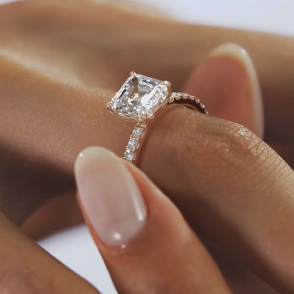 Emerald Cut Diamond Solitaire Ring with Micro-Pave Band - Image 29