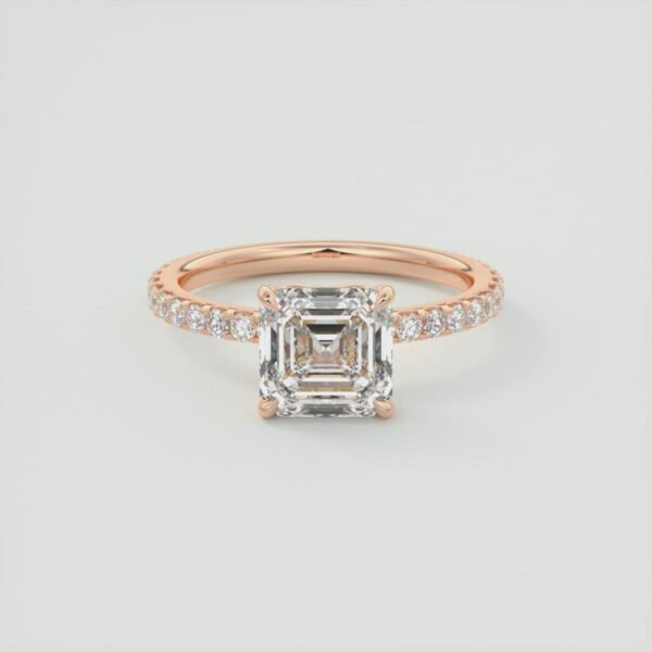 Emerald Cut Diamond Solitaire Ring with Micro-Pave Band - Image 28