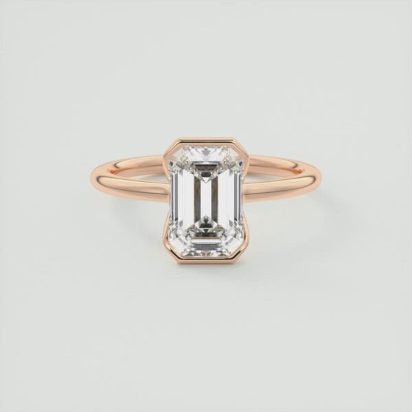 Emerald Cut Diamond Bezel Solitaire Ring - Image 23