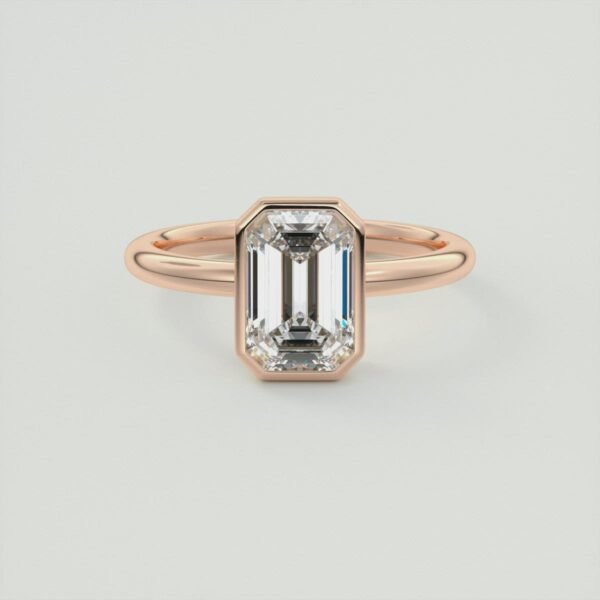 Emerald Cut Diamond Bezel Solitaire Ring - Image 24