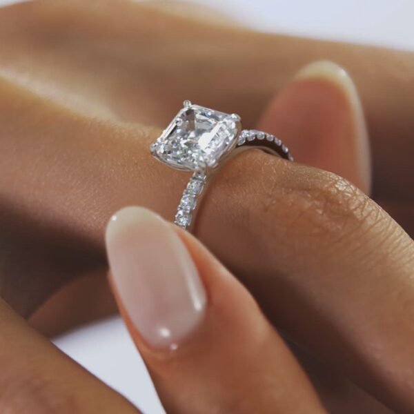 Emerald Cut Diamond Solitaire Ring with Micro-Pave Band - Image 31