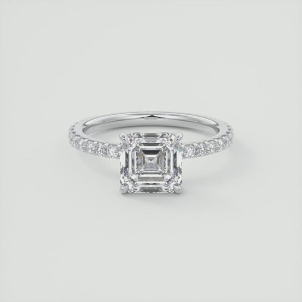 Emerald Cut Diamond Solitaire Ring with Micro-Pave Band - Image 30