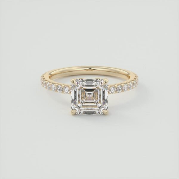 Emerald Cut Diamond Solitaire Ring with Micro-Pave Band - Image 32