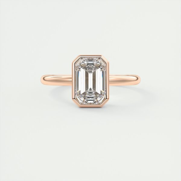 Emerald Cut Diamond Bezel Solitaire Ring