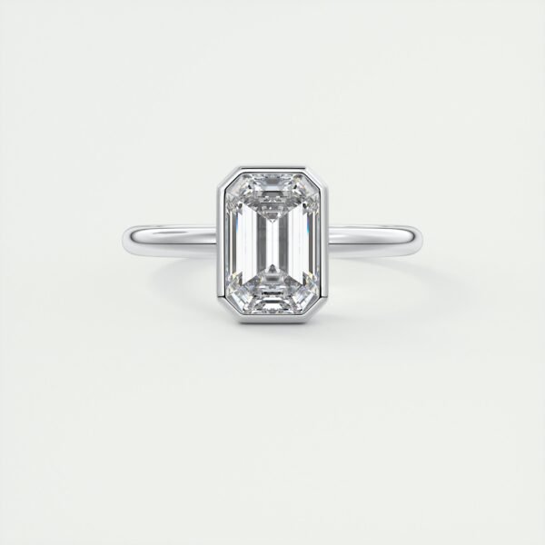 Emerald Cut Diamond Bezel Solitaire Ring - Image 4
