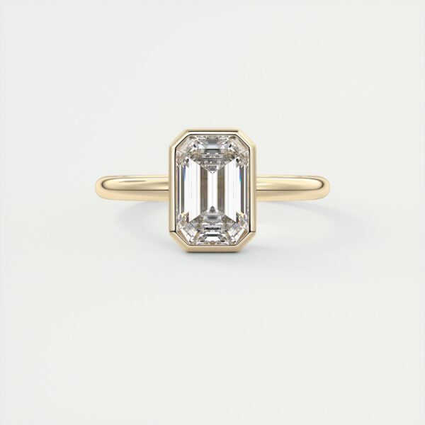 Emerald Cut Diamond Bezel Solitaire Ring - Image 10