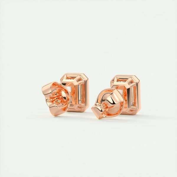 Emerald Cut Diamond Bezel Stud Earrings - Image 4
