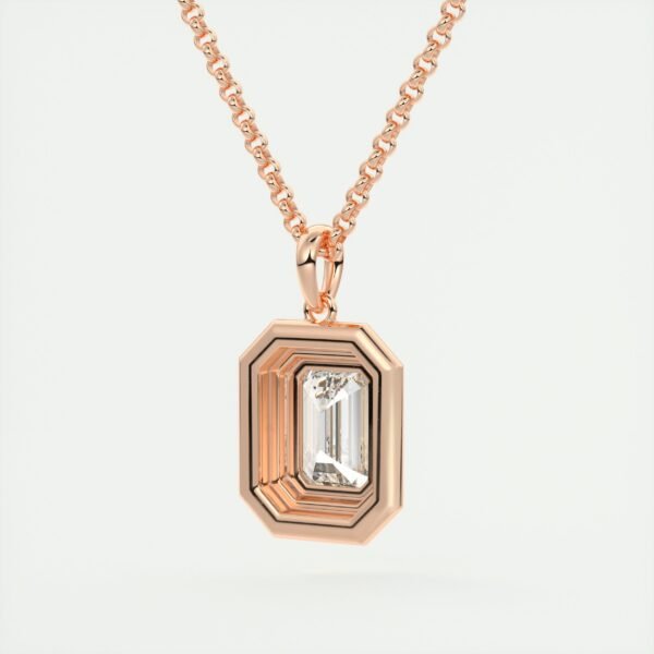 Geometric Emerald Cut Diamond Pendant - Image 3