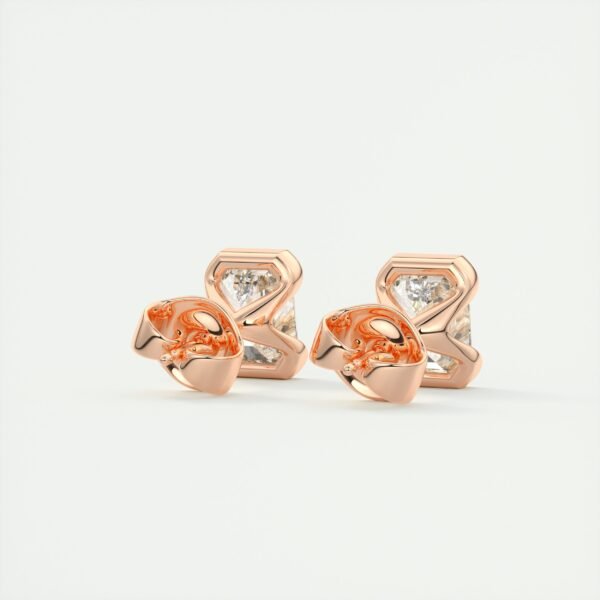 Emerald Cut Diamond Half-Bezel Stud Earrings - Image 13