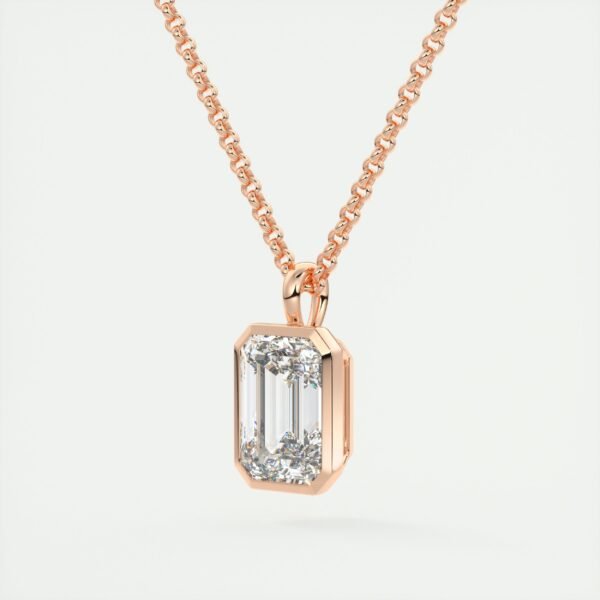 Emerald Cut Diamond Bezel Pendant - Image 2