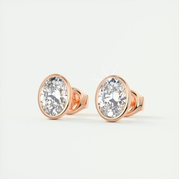 3 Carat Oval Bezel Lab Diamond Stud Earrings - Image 8