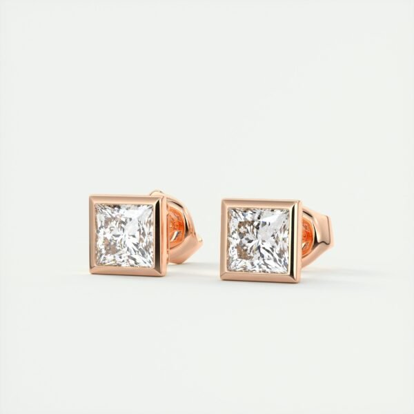 1ct Princess Cut Half Bezel Lab Diamond Stud Earrings - Image 3