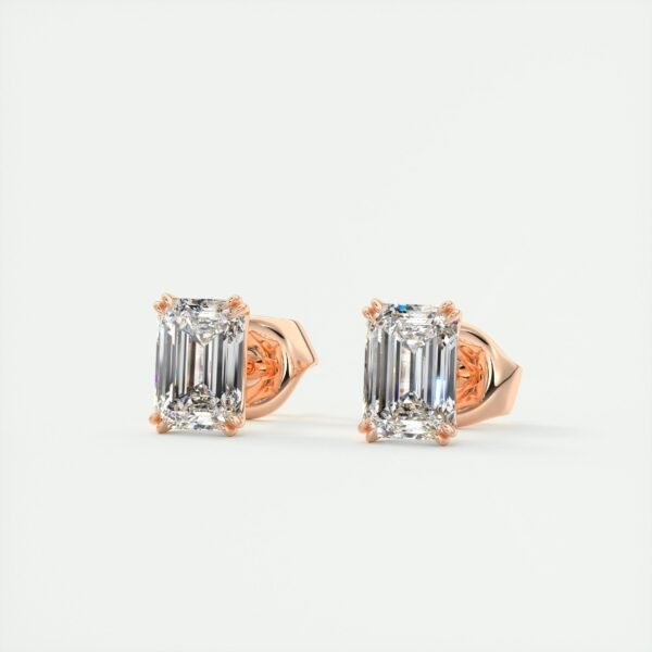 Emerald Cut Diamond Stud Earrings - Image 2