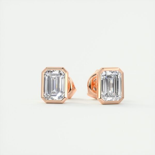 Emerald Cut Diamond Bezel Stud Earrings - Image 3