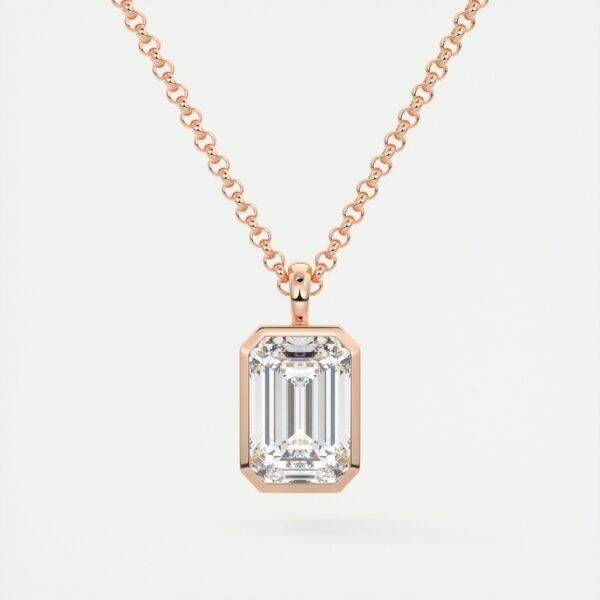 Emerald Cut Diamond Bezel Pendant - Image 3