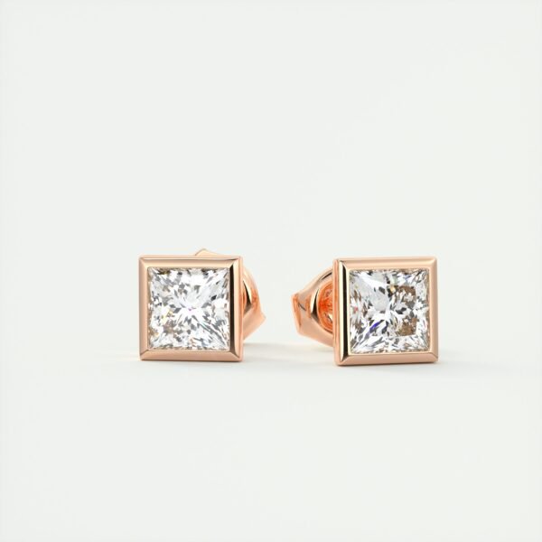 1ct Princess Cut Half Bezel Lab Diamond Stud Earrings - Image 4