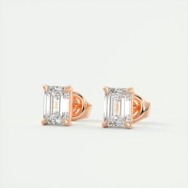 Emerald Cut Diamond Stud Earrings - Image 4