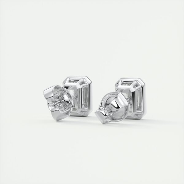 Emerald Cut Diamond Bezel Stud Earrings - Image 5