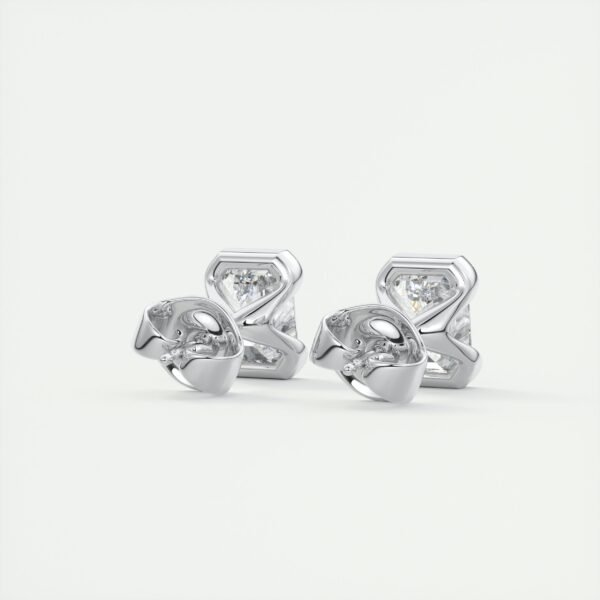 Emerald Cut Diamond Half-Bezel Stud Earrings - Image 5
