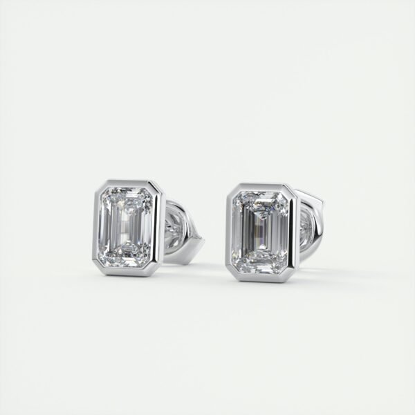 Emerald Cut Diamond Bezel Stud Earrings - Image 6