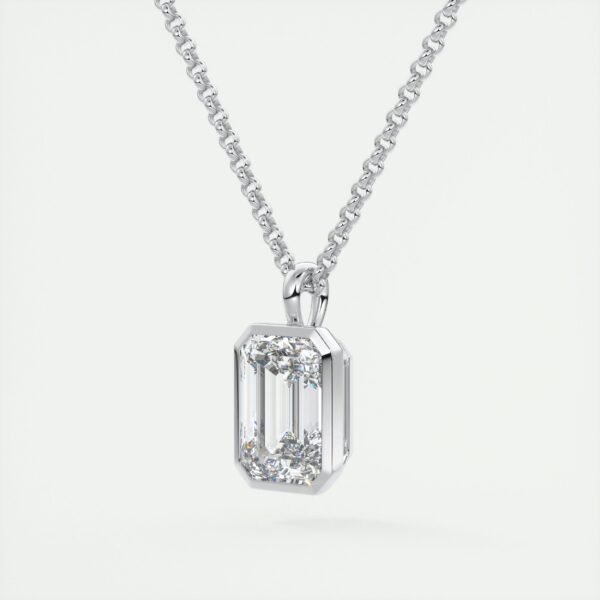 Emerald Cut Diamond Bezel Pendant - Image 7