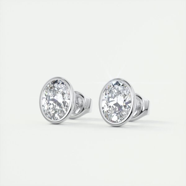 3 Carat Oval Bezel Lab Diamond Stud Earrings - Image 11