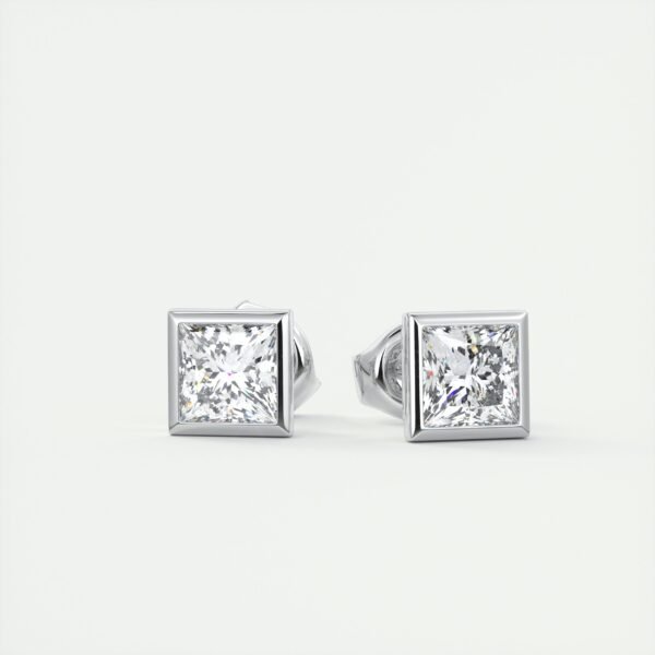 1ct Princess Cut Half Bezel Lab Diamond Stud Earrings - Image 7
