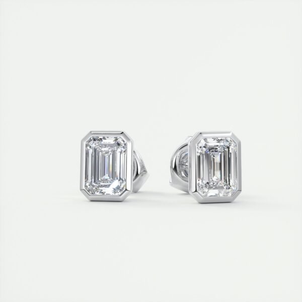 Emerald Cut Diamond Bezel Stud Earrings - Image 7